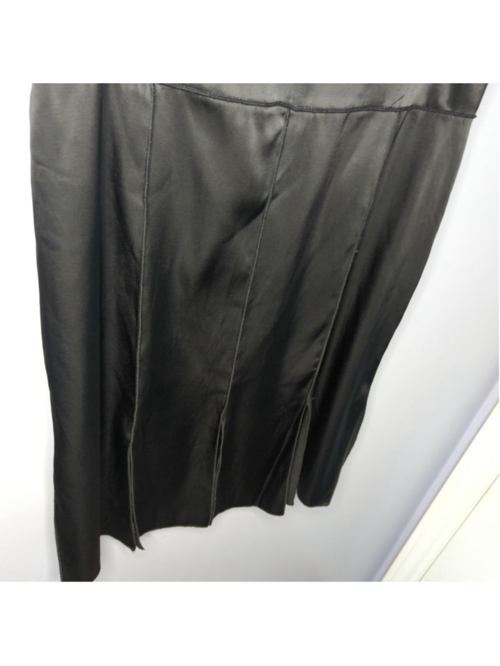 Vtg Nira Nira Black Satin Car Wash Panel Midi Skirt Sz 10 90s Goth Witchy - Picture 7 of 15